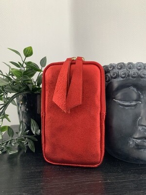 Lederen schoudertasje | Lang Metallic Rood