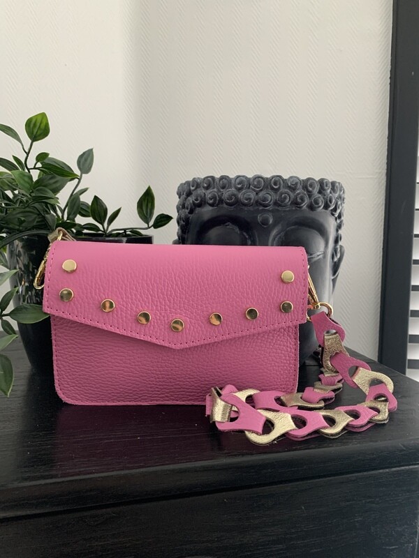 Lederen tas Kauwgom-Roze met Studs