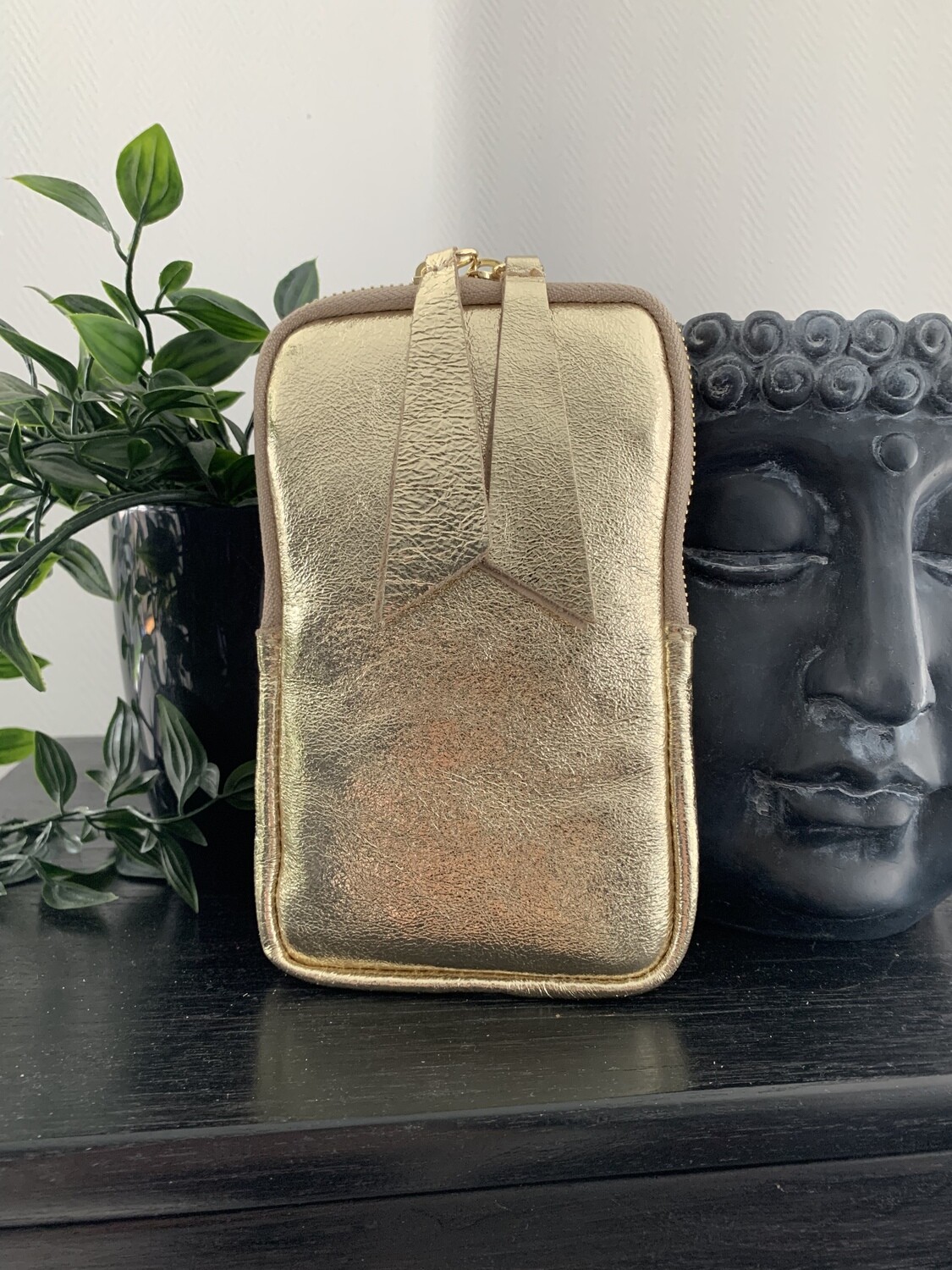 Lederen schoudertasje | Lang Metallic Goud