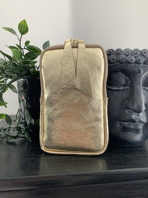 Lederen schoudertasje | Lang Metallic Goud