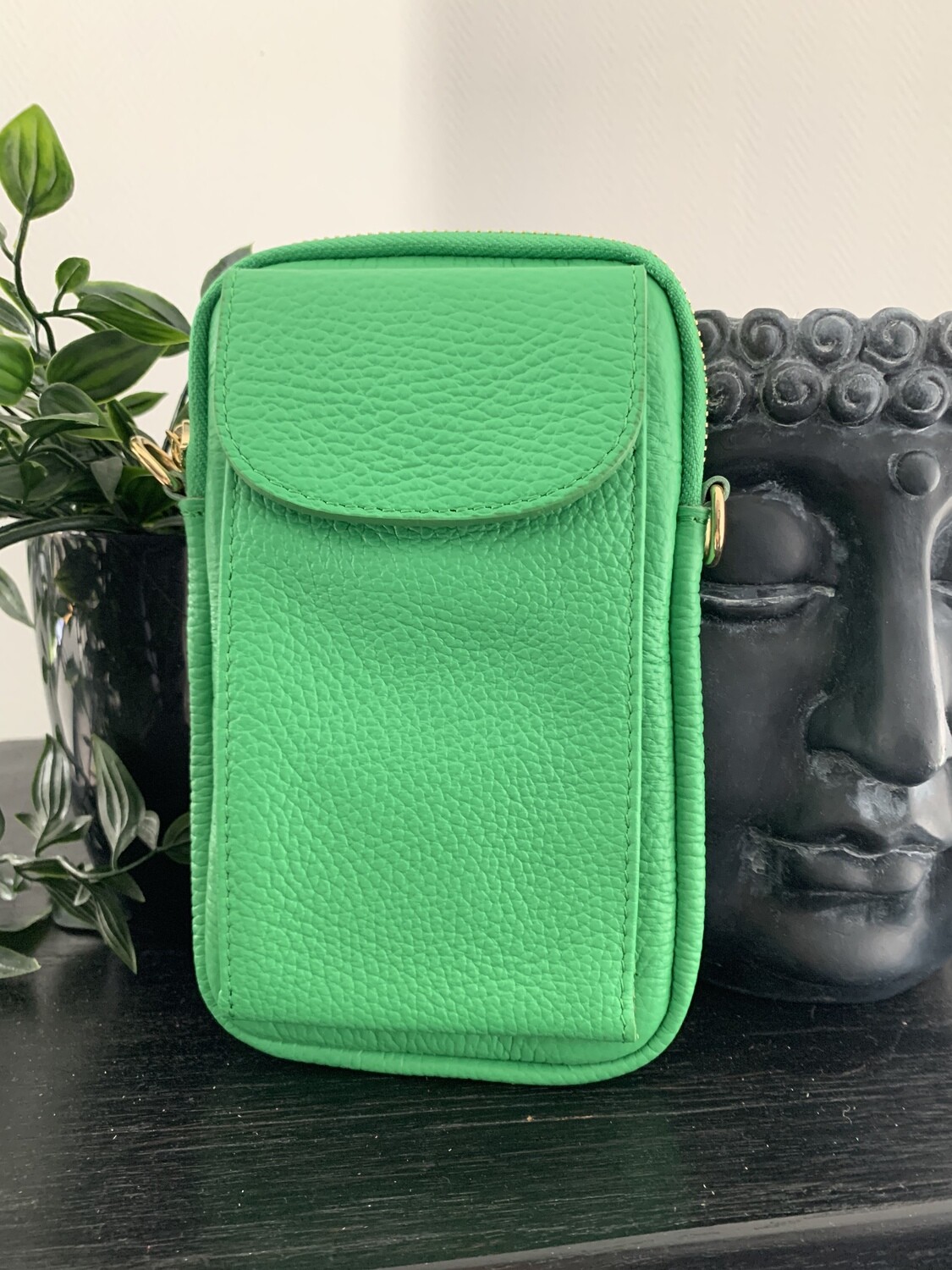 Lederen telefoontasje Groen
