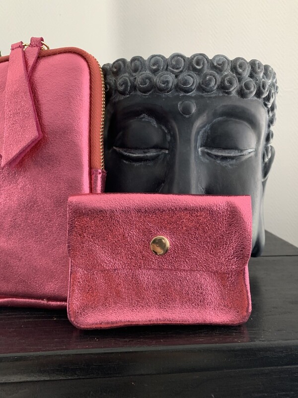 Lederen portemonnee metallic Midden-Roze
