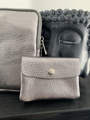 Lederen portemonnee metallic Zilver