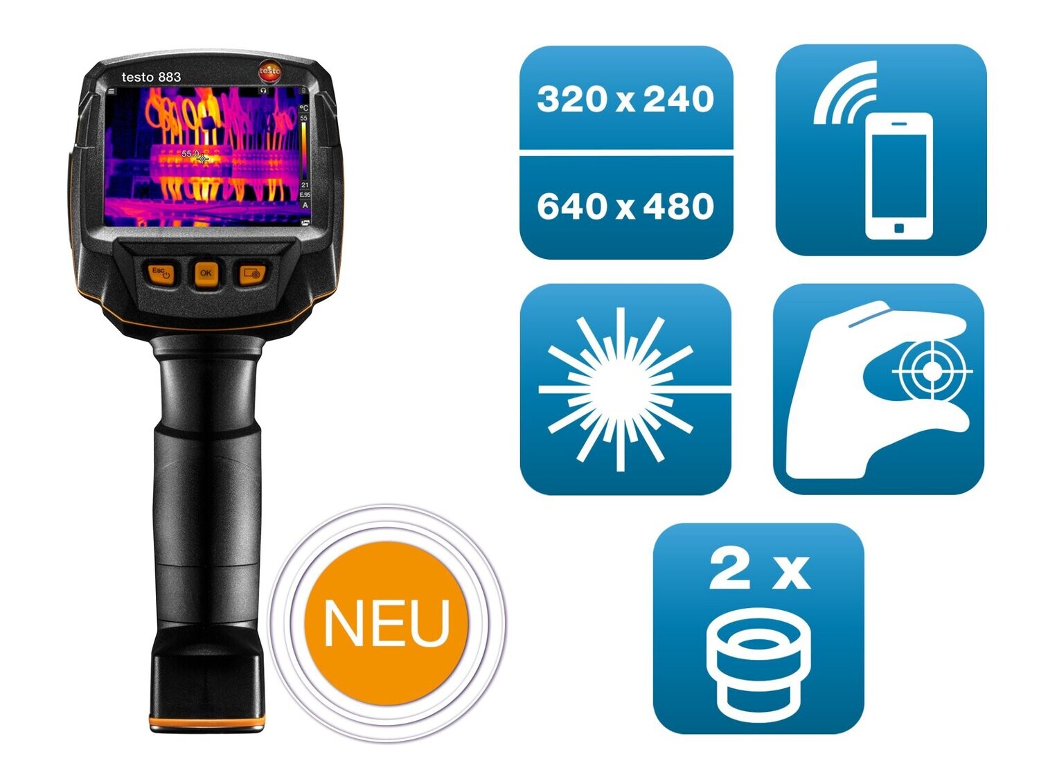 testo 883 Set - Wärmebildkamera testo 883 mit 2 Objektiven und Zubehör