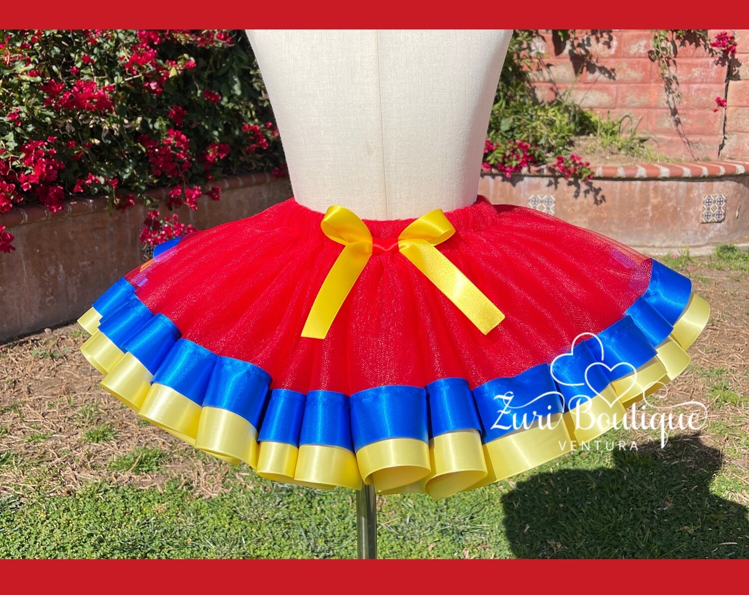 Red with Blue and Yellow Double Ribbon Tutu