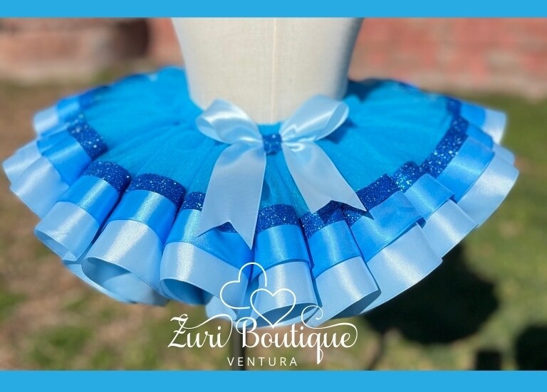 Blue Triple Trimmed Glitter Tutu Skirt (Tutu/Anklets ONLY options)