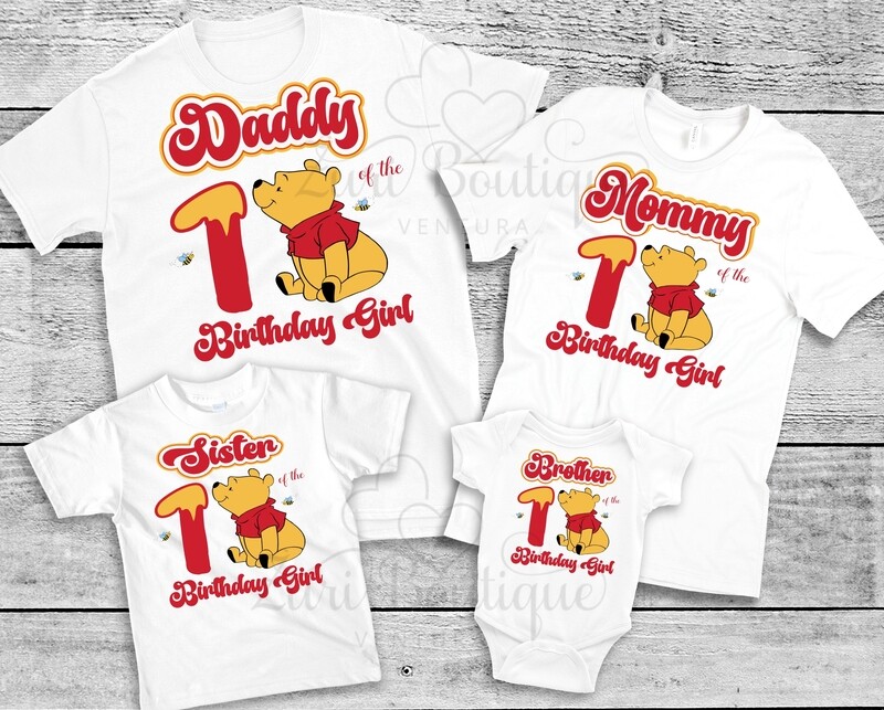 First Birthday Winnie the Pooh Family T-shirts