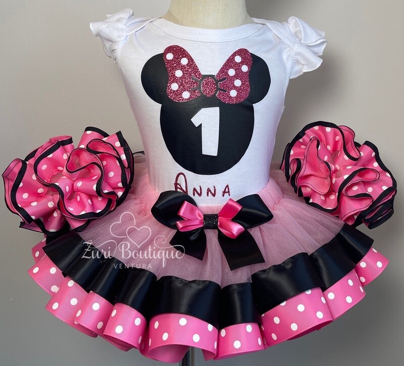 Minnie Mouse Black and Hot Pink Polka Dot