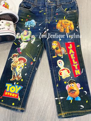 Toy Story Boy&#39;s Birthday Custom Denim Jeans with Matching t-shirt and optional converse shoes