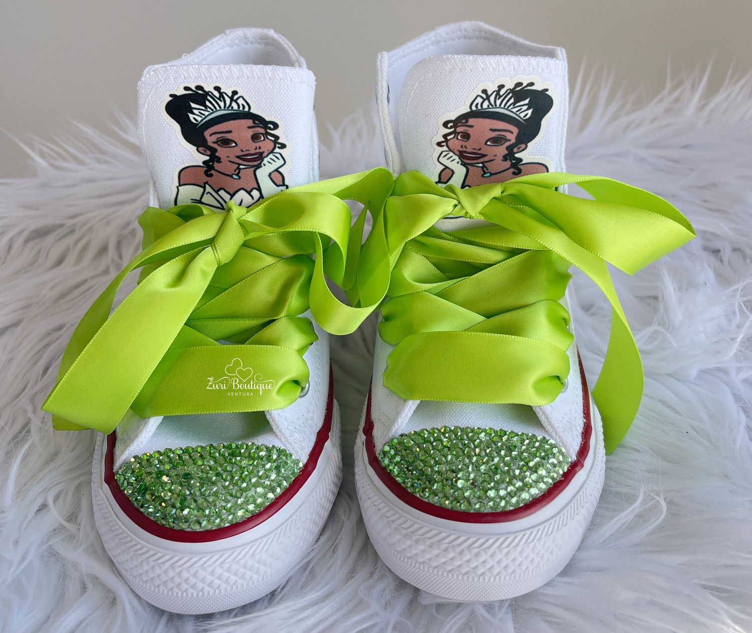 ADULT Princess Tiana  Bling HIGH TOP Converse Shoes