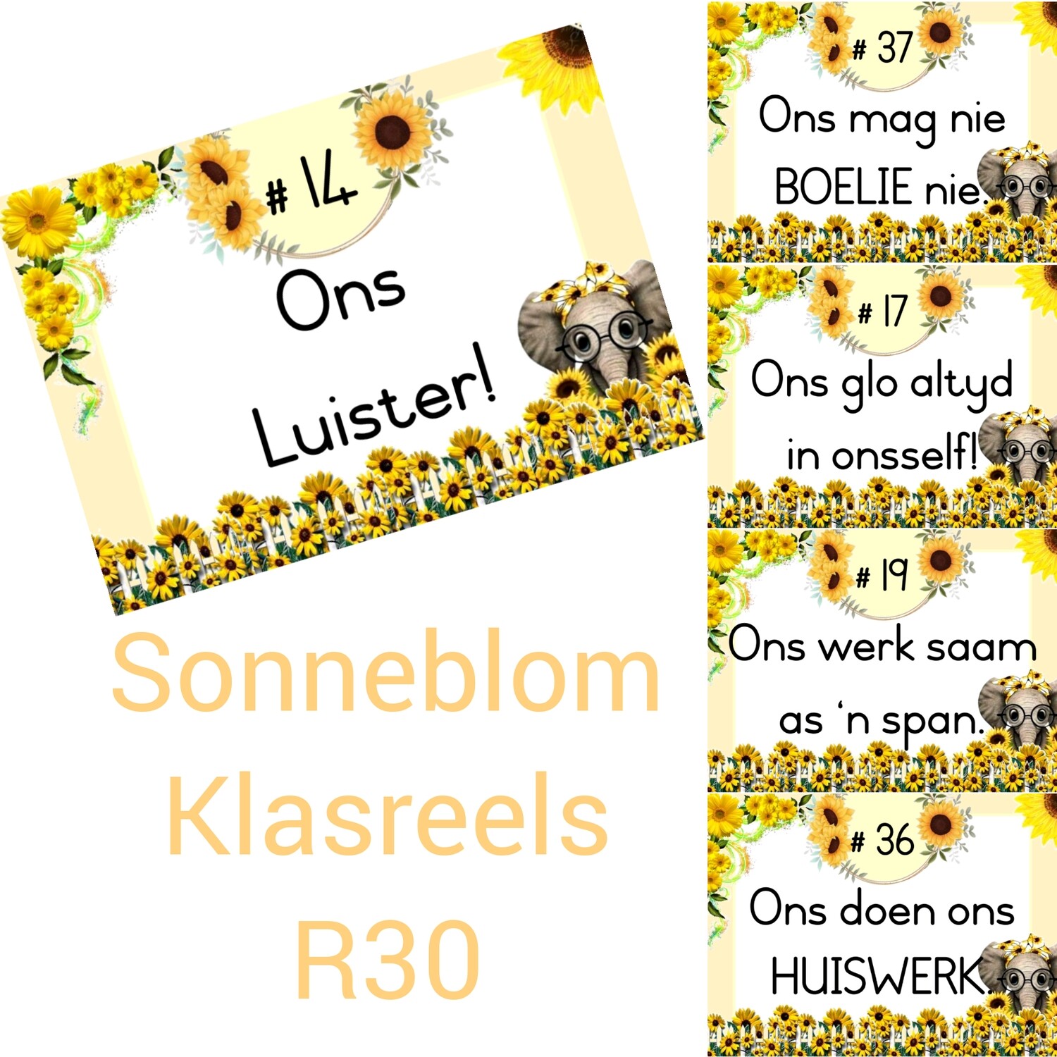 Sonneblom klasreels/Sunflower classroom rules