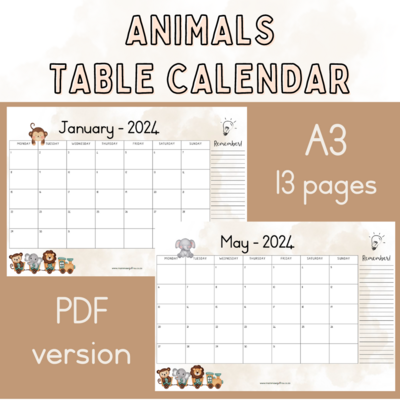 2024 Table Calendar - ANIMALS