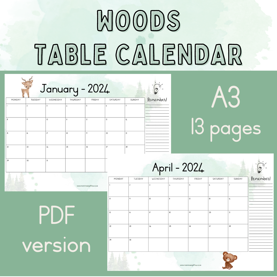 2024 Table Calendar WOODS