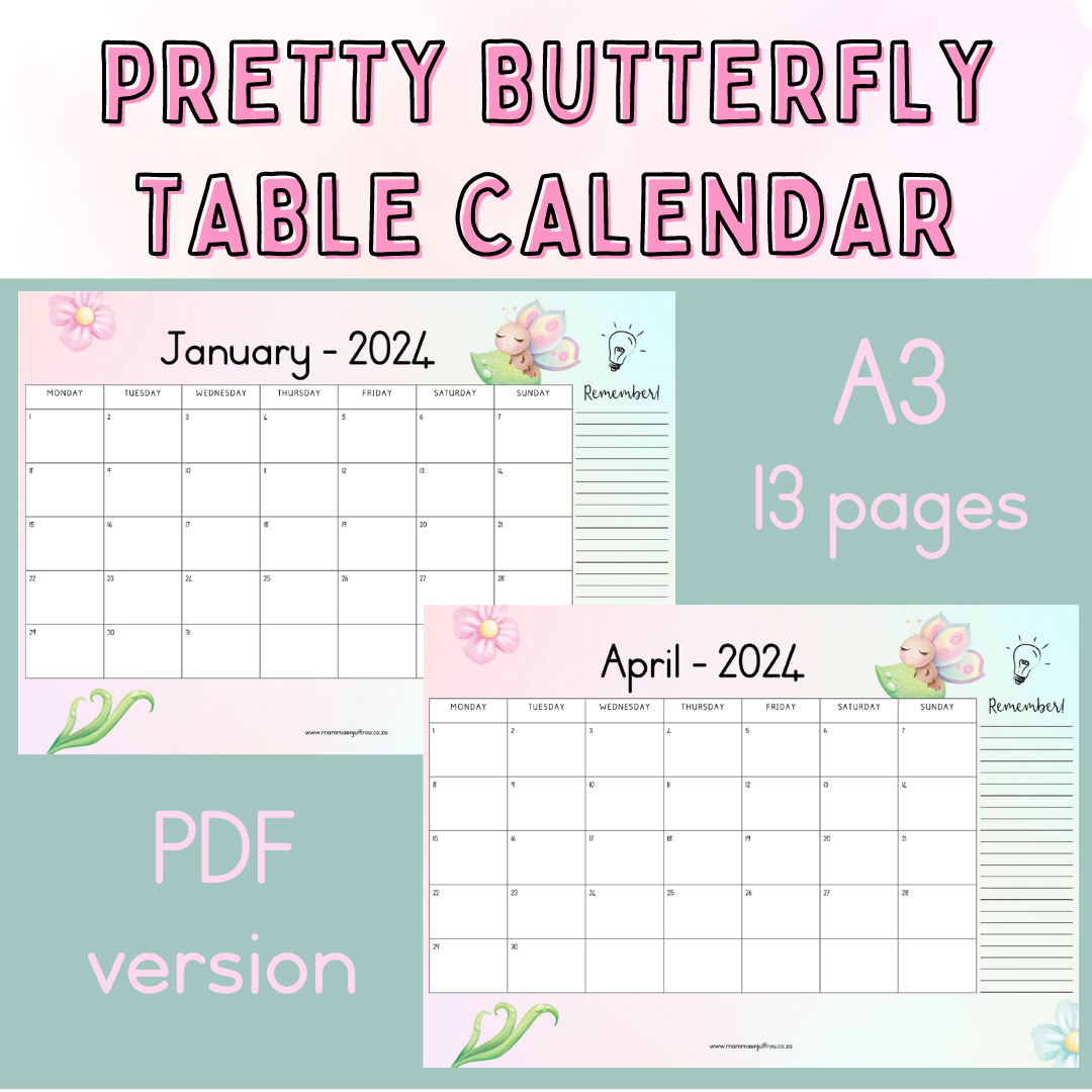 2024 Table Calendar - Pretty Butterfly