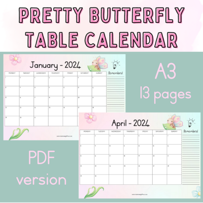 2024 Table Calendar - Pretty Butterfly