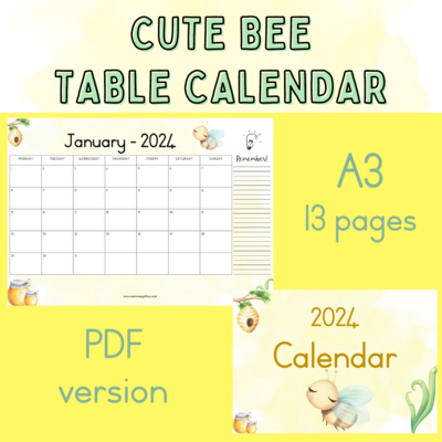 2024 Table Calendar - Cute BEE