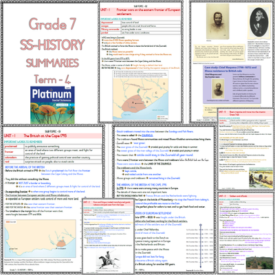 Grade 7 SS - HISTORY Summaries - Term 4 (PLATINUM)