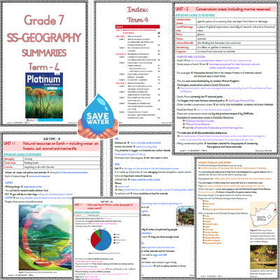 Grade 7 SS - GEOGRAPHY Summaries - Term 4 (PLATINUM)