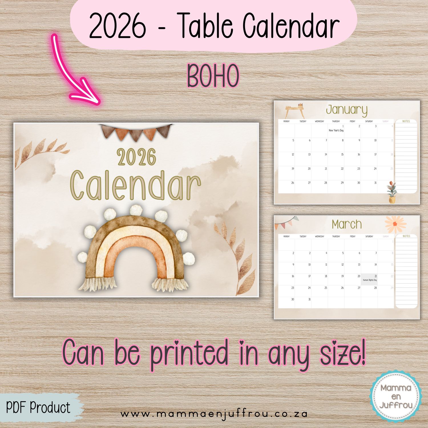 2026 Tablecalendar - BOHO