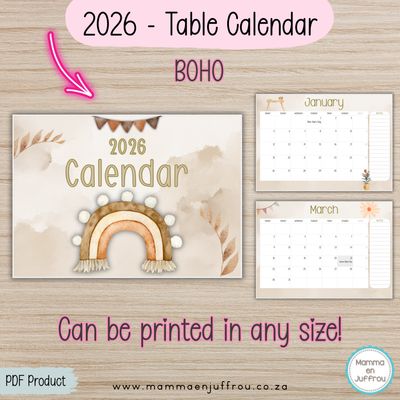 2026 Tablecalendar - BOHO