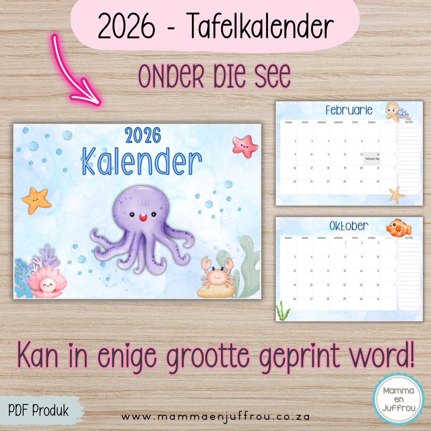 2026 Tafelkalender - ONDER DIE SEE