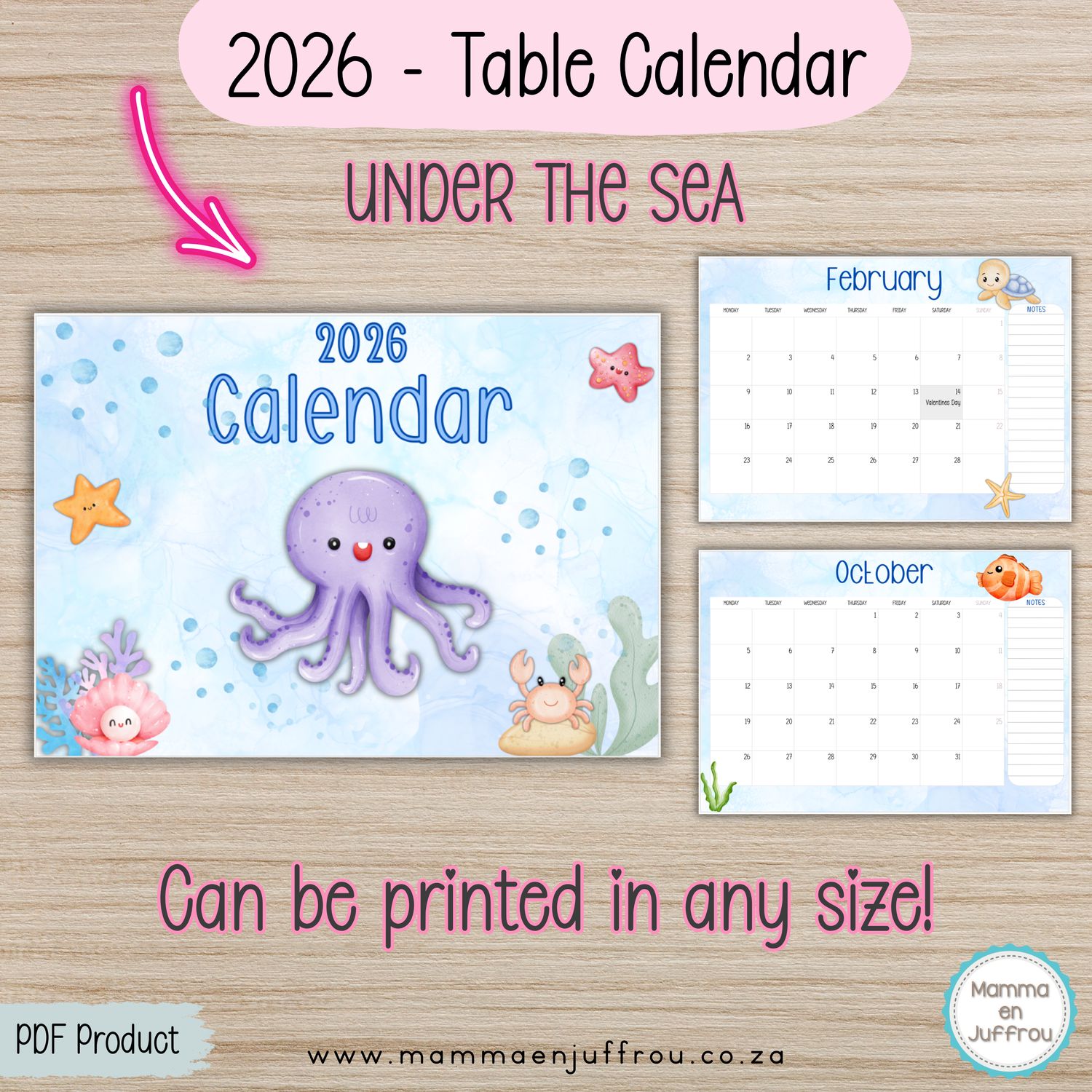 2026 Tablecalendar - UNDER THE SEA