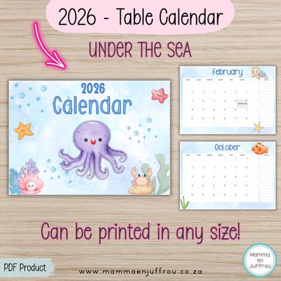 2026 Tablecalendar - UNDER THE SEA