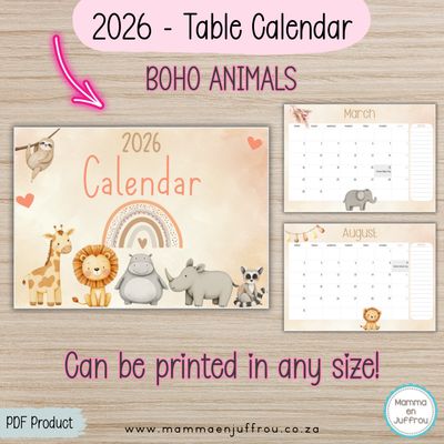 2026 Tablecalendar - BOHO ANIMALS