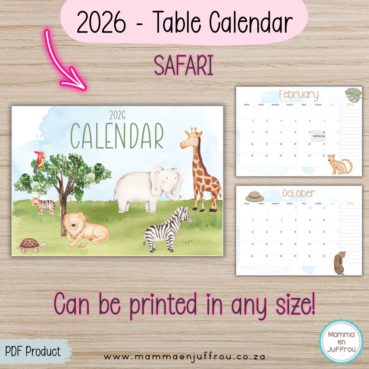 2026 Tablecalendar - SAFARI