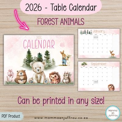 2026 Tablecalendar - FOREST ANIMALS