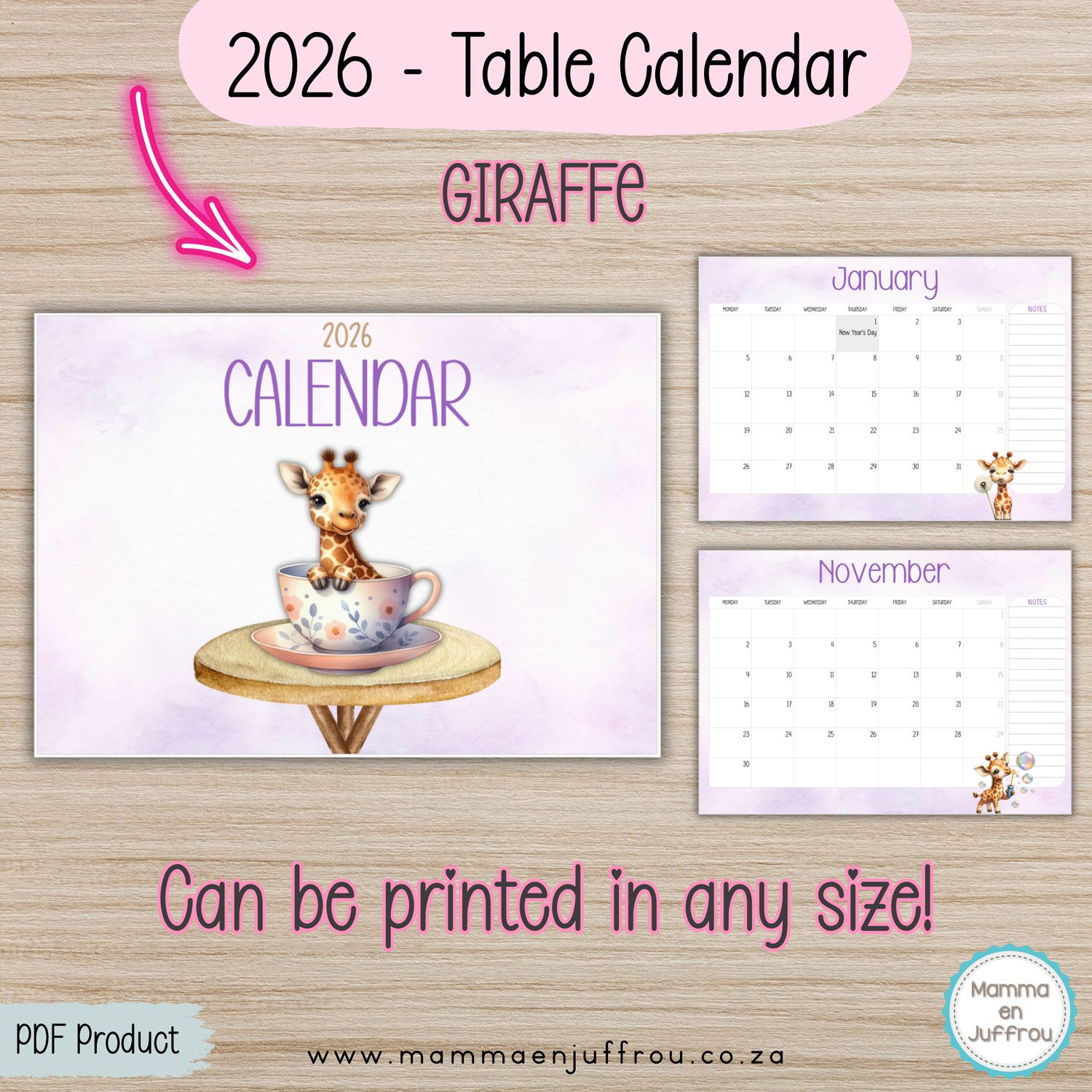 2026 Tablecalendar - GIRAFFE