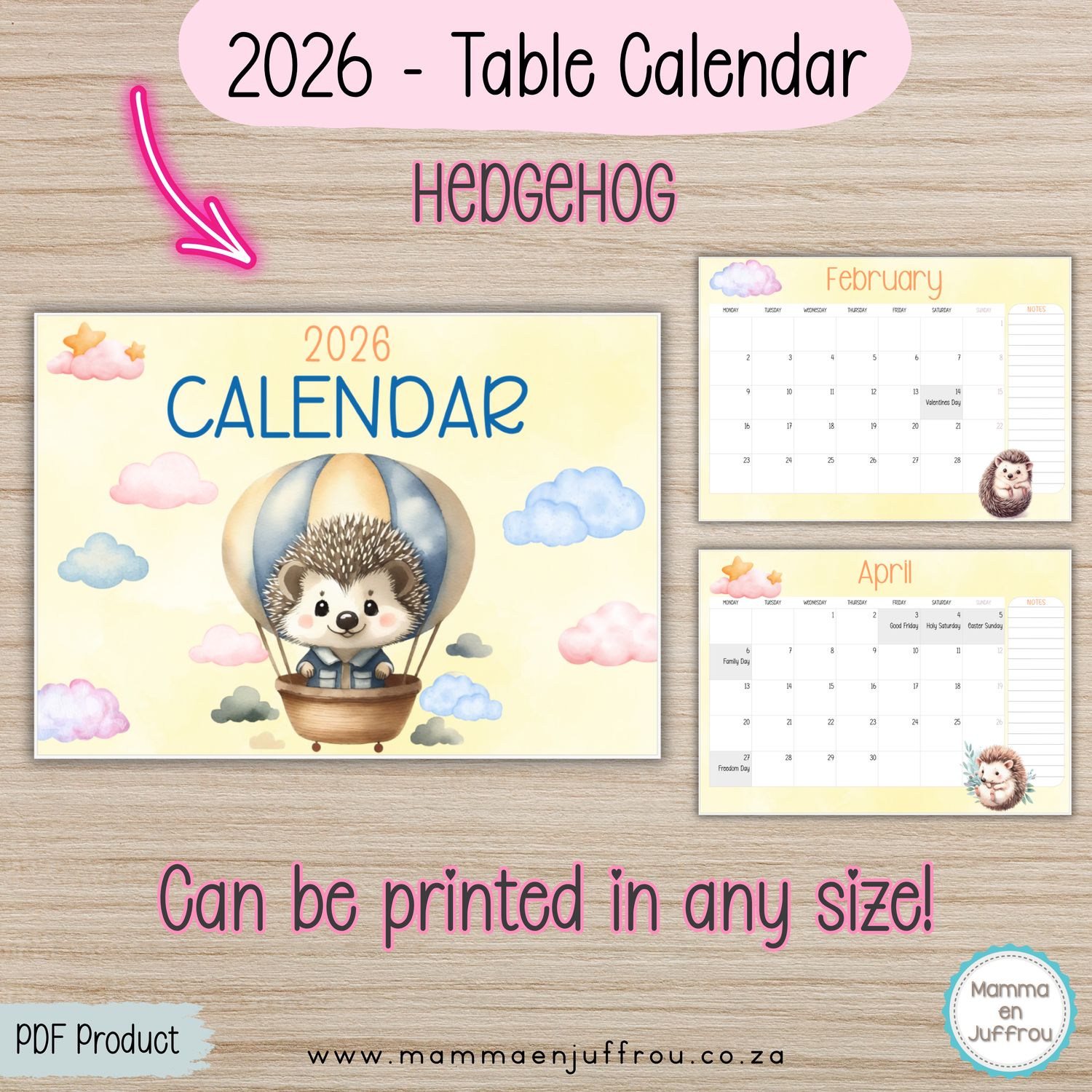 2026 Tablecalendar - HEDGEHOG