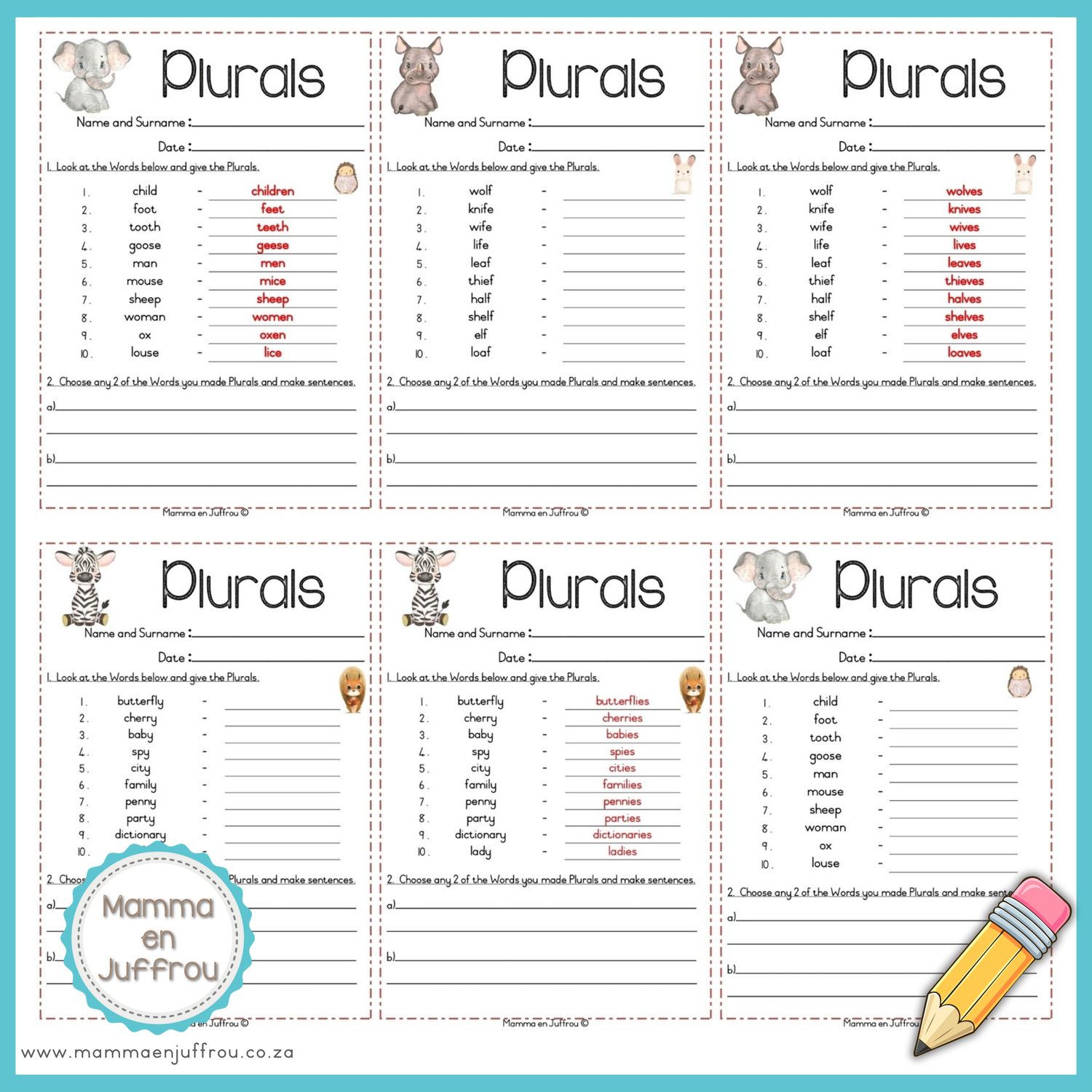 Grade 4/5 English Plurals Exercises