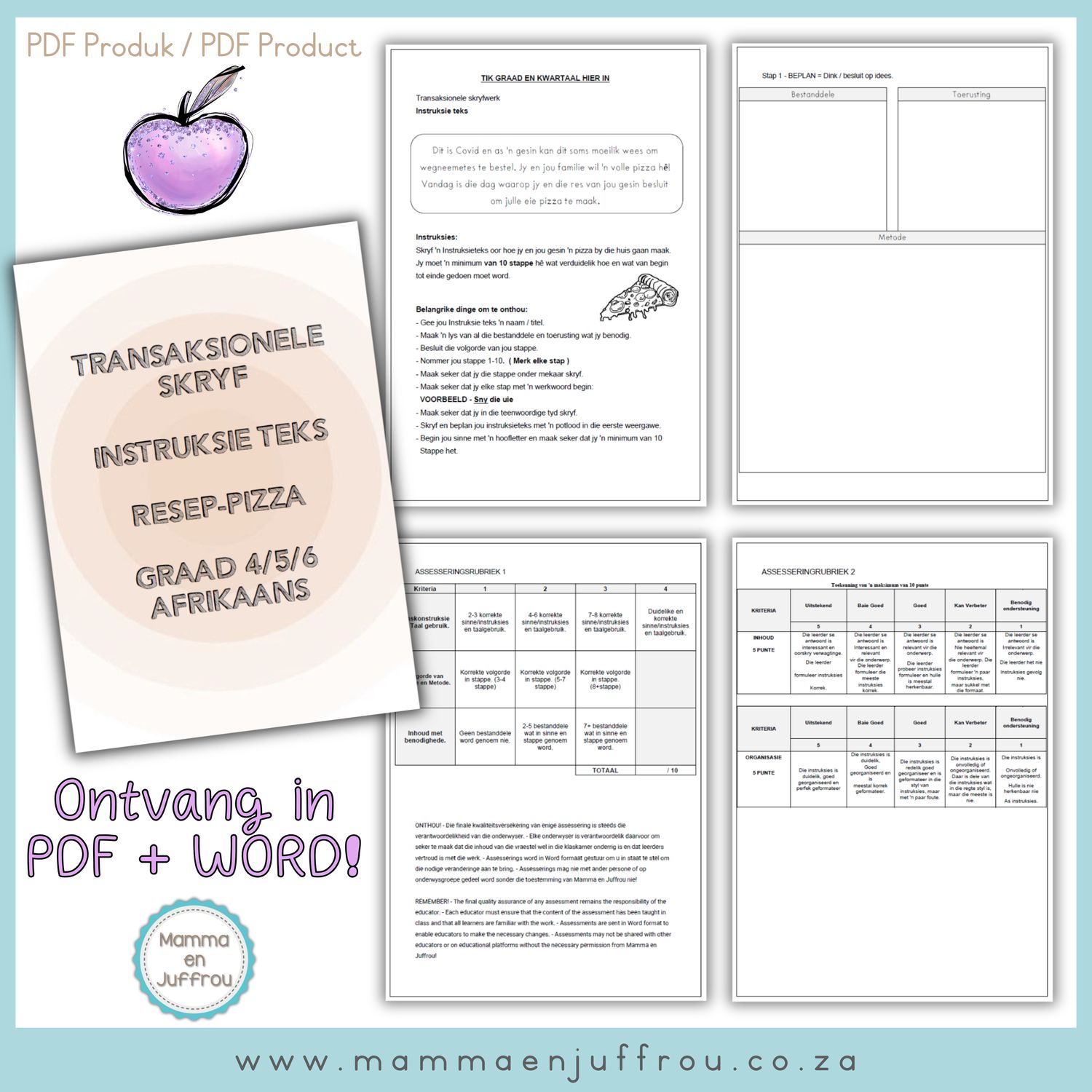 Graad 4/5/6 Transaksionele Skryf - Resep Instruksie Teks