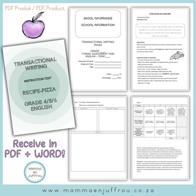 Grade 4/5/6 Transactional Writing Task - Recipe Instruction Text