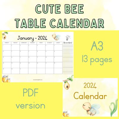 2024 Table Calendar - Cute BEE