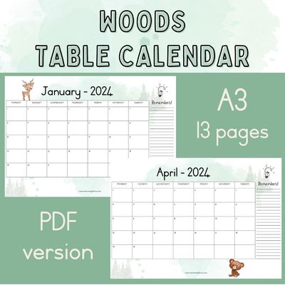 2024 Table Calendar - WOODS