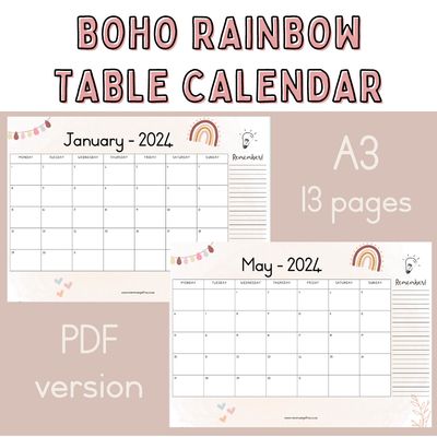 2024 Table Calendar - BOHO Rainbow