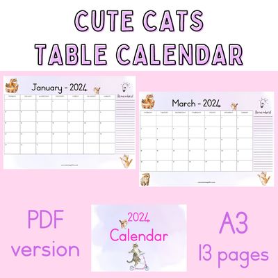 2024 Table Calendar - Cute Cats