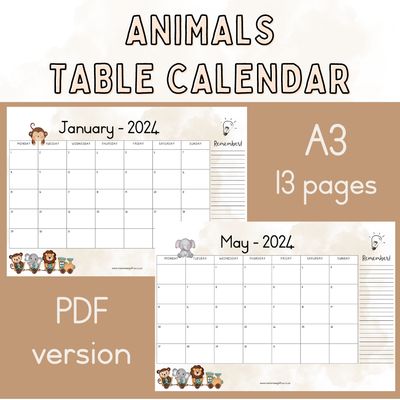 2024 Table Calendar - ANIMALS
