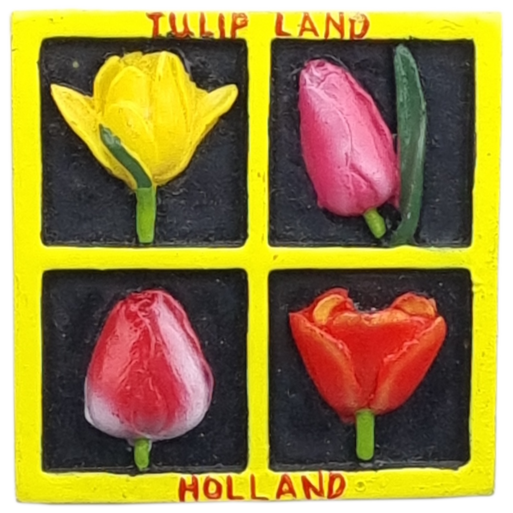 Koelkastmagneet vierluik Tulpen geel
