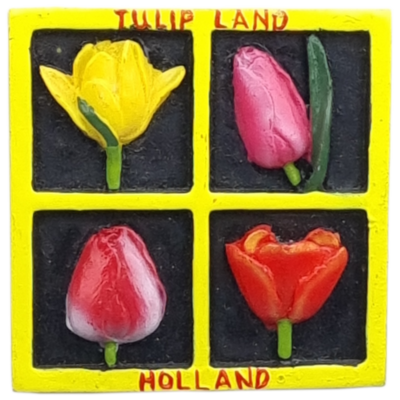 Koelkastmagneet vierluik Tulpen geel