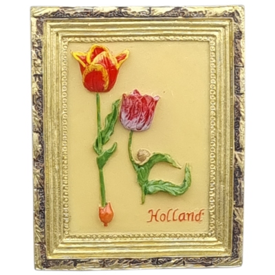 Koelkastmagneet schilderij van 2 tulpen