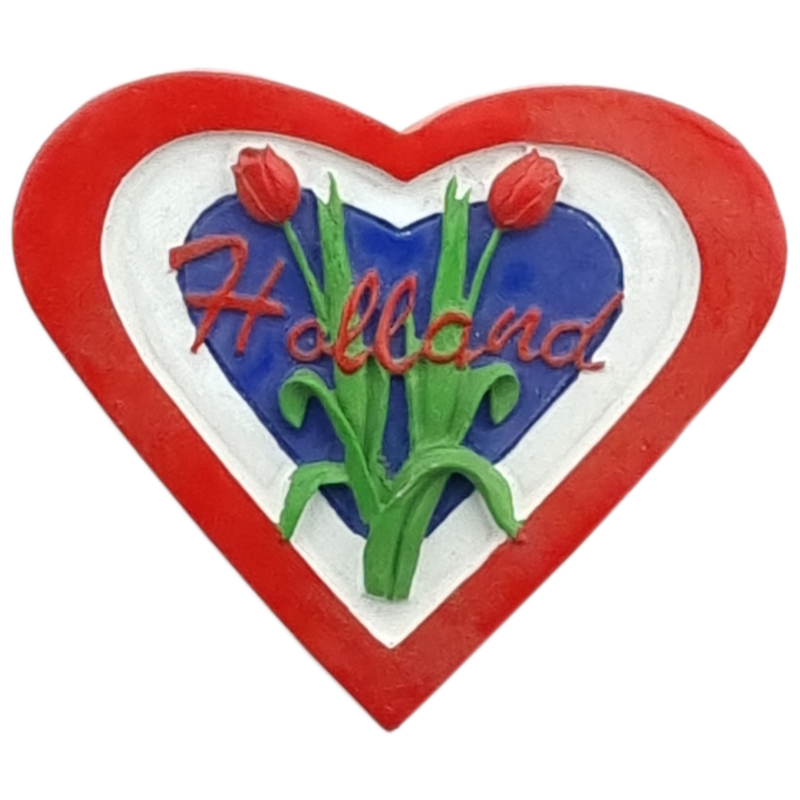 Magneet Hart rood, wit, blauw met tulpen