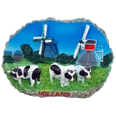 Koelkastmagneet Hollandslandschap op rots geschilderd