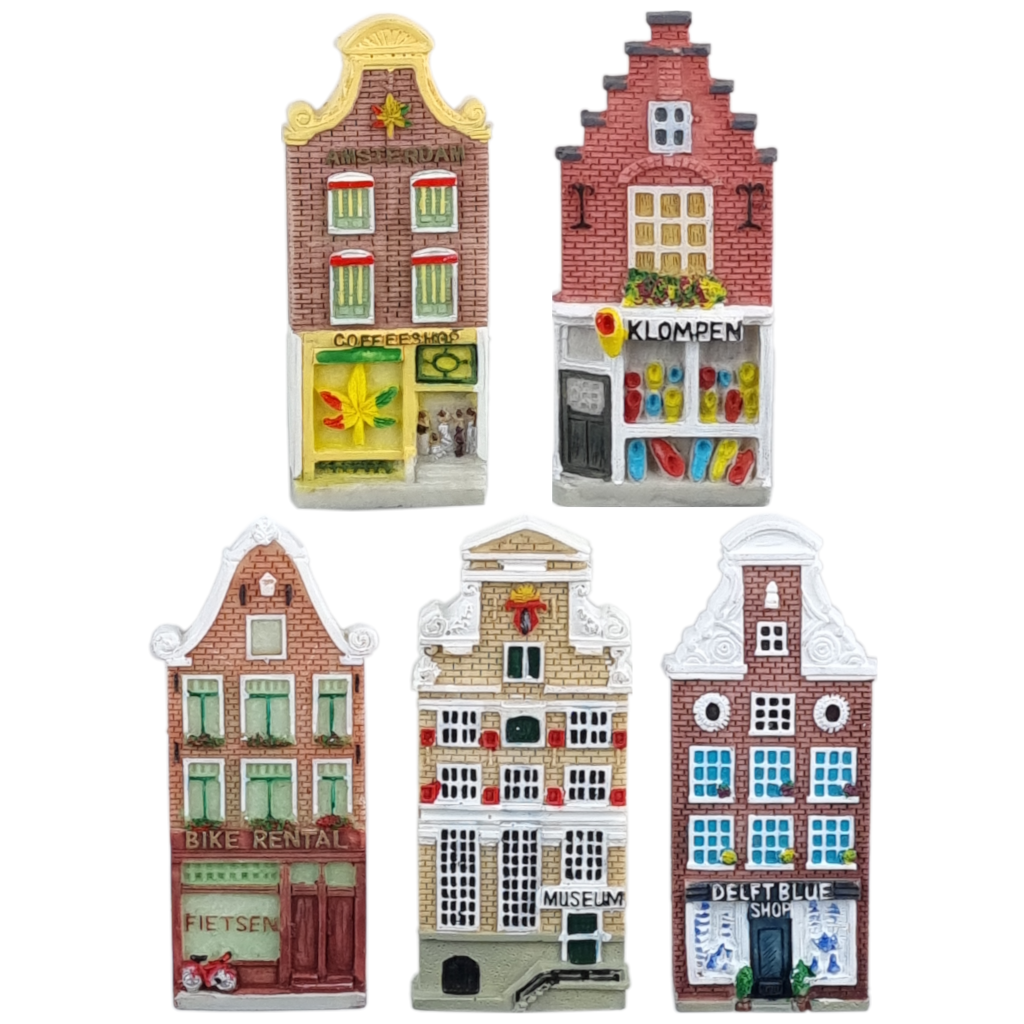Koelkastmagneten miniaturen Hollandse gevelhuisjes 8,5cm