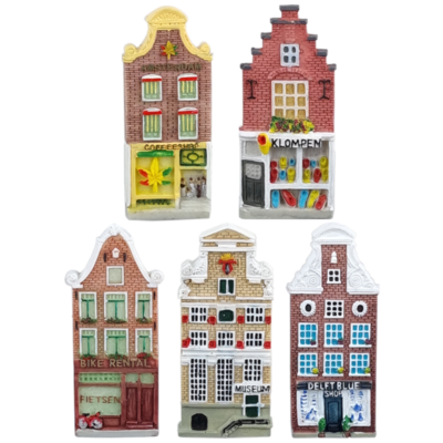 Koelkastmagneten miniaturen Hollandse gevelhuisjes 8,5cm