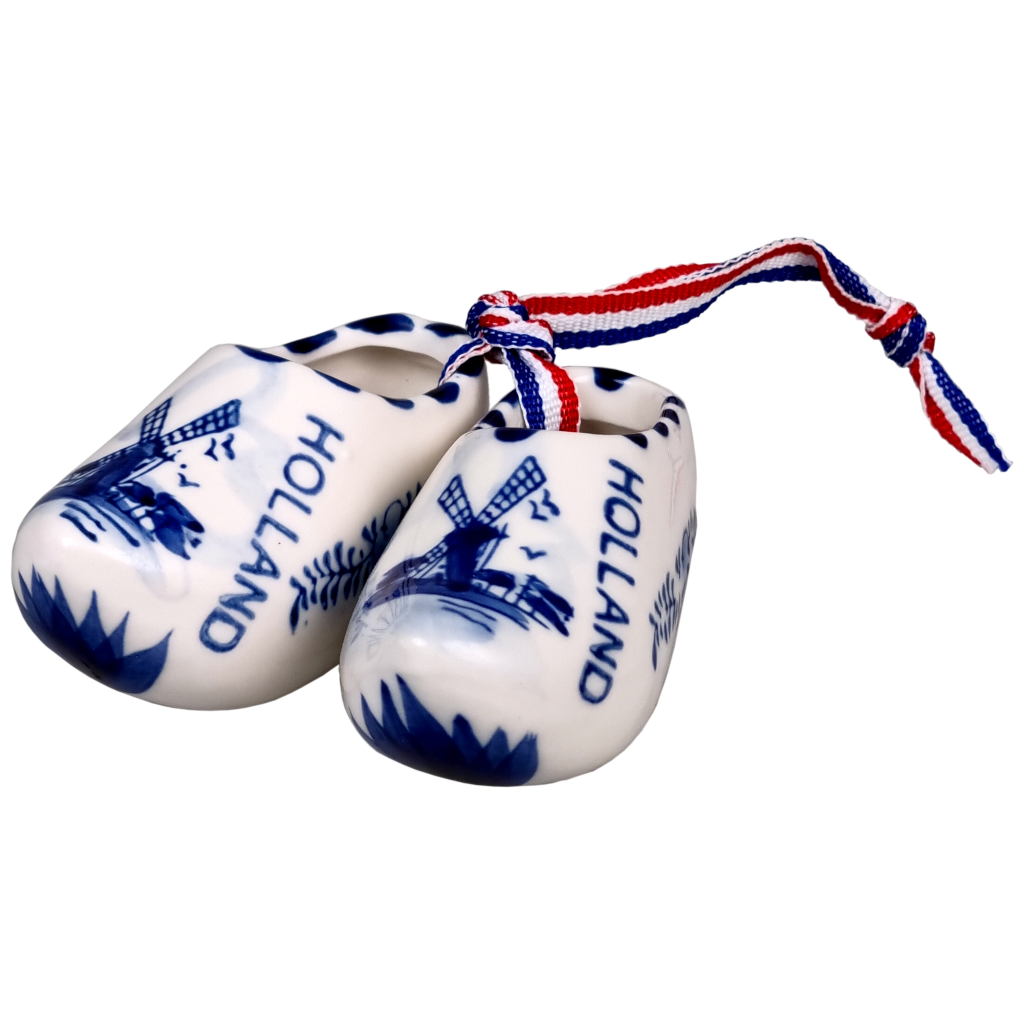 Paar Porseleinen Klompjes met rood/wit/blauw lint