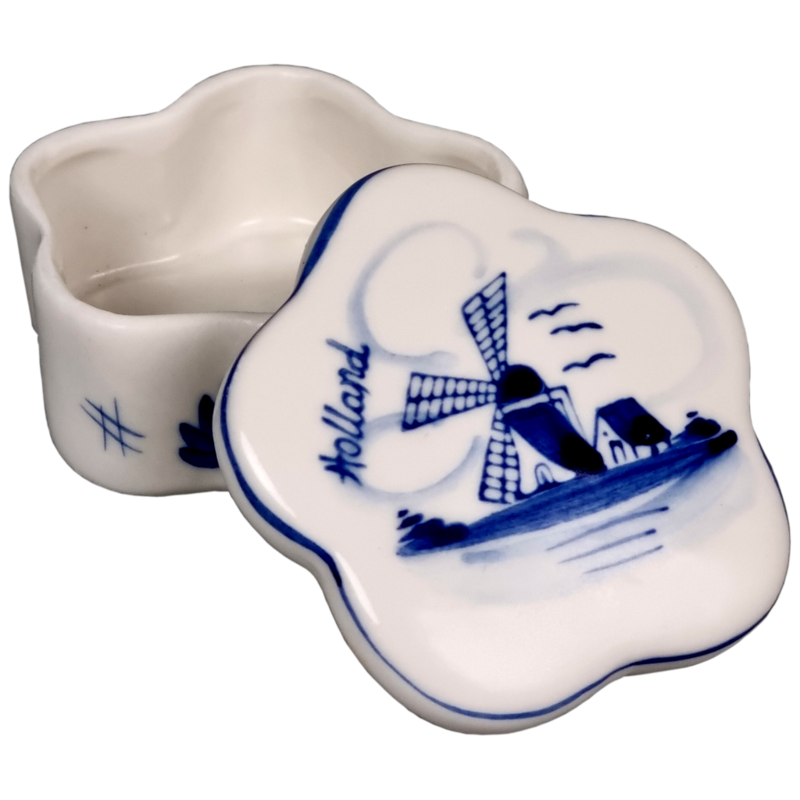 Delfts blauwe Pillendoosje met molen decor