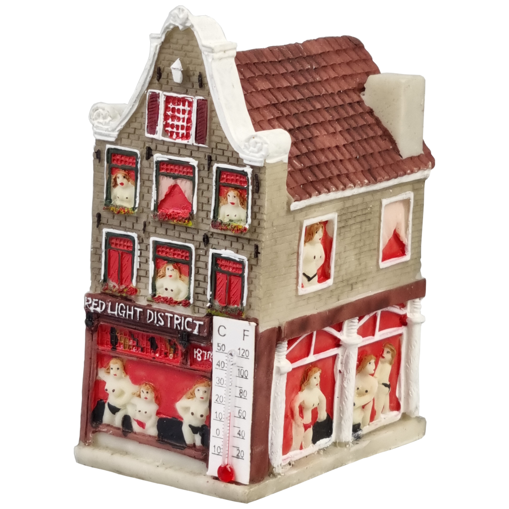 3D-miniatuur gevelhuisje &quot;Red Light District&quot; met Thermometer